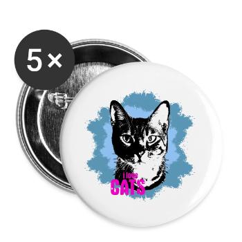 Katzenliebe Blau Spritzer - Buttons groß 56 mm (5er Pack) - Weiß - Vorne
