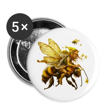 Goldene Feenwesen auf Biene - Buttons groß 56 mm (5er Pack) - Weiß - Vorne