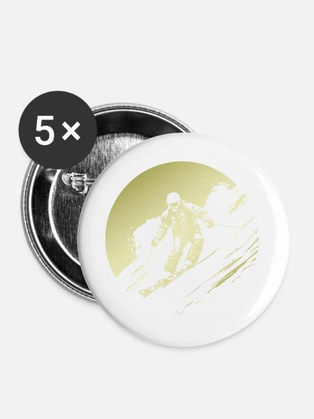 Ski Fahren Skiing Silhouette - Buttons groß 56 mm (5er Pack) - Weiß