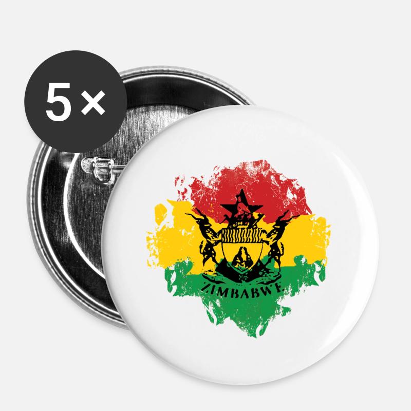 Zimbabwe Emblem Reggae Flag - Buttons large 2.2''/56 mm (5-pack) - white