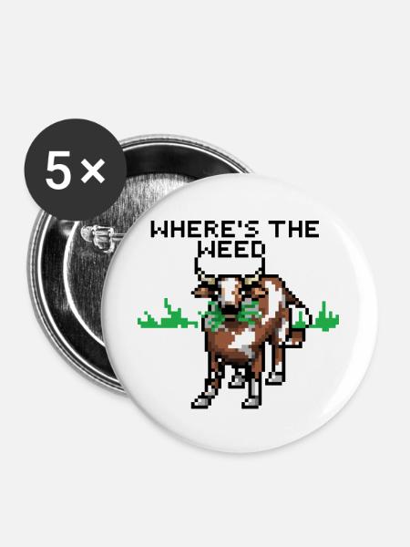 Pixelart Kuh - Buttons groß 56 mm (5er Pack) - Weiß