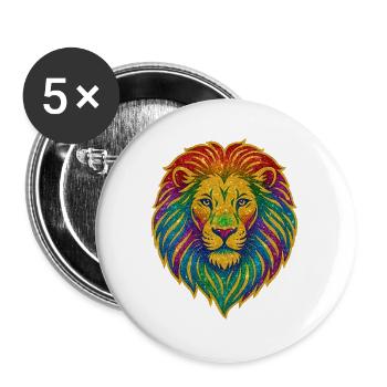 Regenbogenlöwe Glitzer-Motiv - Buttons groß 56 mm (5er Pack) - Weiß - Vorne