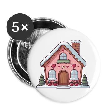 Chalet coeur douillet en hiver - Lot de 5 grands badges (56 mm) - blanc - Devant