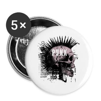 Punk Rock Mohawk Skull - Buttons large 2.2''/56 mm (5-pack) - white - Front