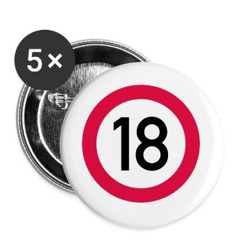 18th Birthday Attention! Traffic sign 18 Km/h - Buttons large 2.2''/56 mm (5-pack) - white - Front