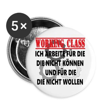 Arbeiterklasse Zahnräder - Buttons groß 56 mm (5er Pack) - Weiß - Vorne