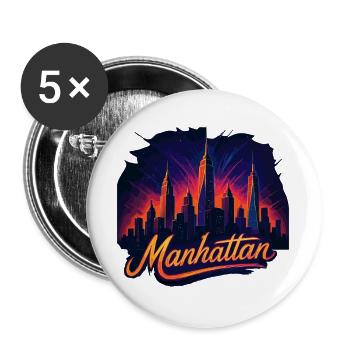 Manhattan Stadt New York Silhouette Geschenk - Buttons groß 56 mm (5er Pack) - Weiß - Vorne