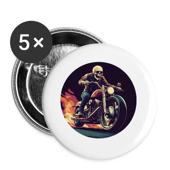 Skeleton on motorcycle flames - Buttons large 2.2''/56 mm (5-pack) - white - Front