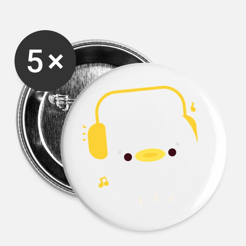 Ente mit Kopfhörern - Buttons groß 56 mm (5er Pack) - Weiß