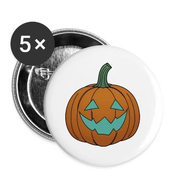 Visage de citrouille à l’aspect sarcelle - Lot de 5 grands badges (56 mm) - blanc - Devant