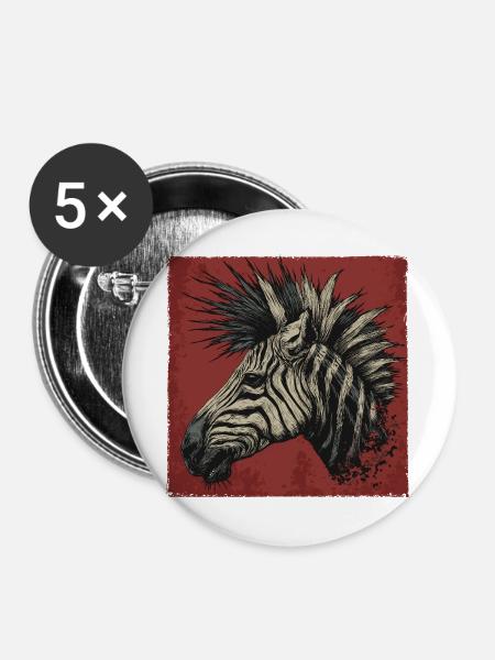 Punkrock Zebra - Buttons groß 56 mm (5er Pack) - Weiß