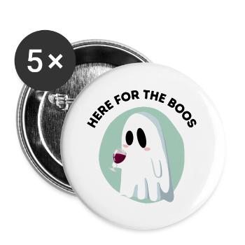 Lustiges Halloween – Hier für die Buhrufe - Buttons groß 56 mm (5er Pack) - Weiß - Vorne