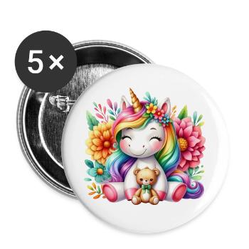Rainbow Unicorn Floral Dream - Buttons large 2.2''/56 mm (5-pack) - white - Front
