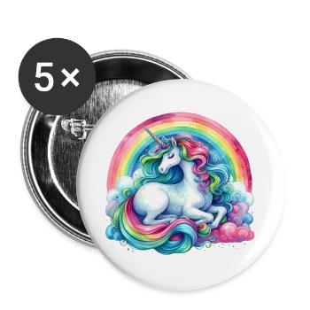 Rainbow Dream Unicorn - Buttons large 2.2''/56 mm (5-pack) - white - Front