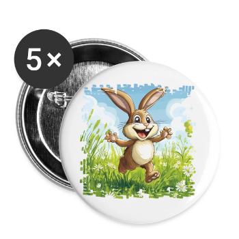 Cheerful bunny in spring meadow - Buttons large 2.2''/56 mm (5-pack) - white - Front