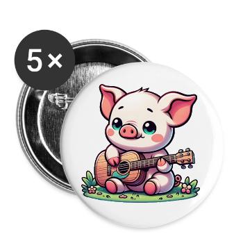 Cochon mignon avec guitare musique ami - Lot de 5 grands badges (56 mm) - blanc - Devant