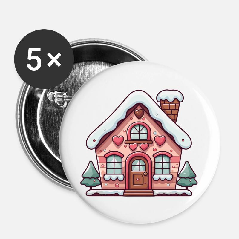 Heart Gingerbread House Snowy Charm - Buttons large 2.2''/56 mm (5-pack) - white