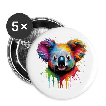 Regenbogen Koala Aquarell - Buttons groß 56 mm (5er Pack) - Weiß - Vorne