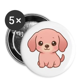Niedlicher rosa Dackel Welpe Kawaii Cartoon - Buttons groß 56 mm (5er Pack) - Weiß - Vorne