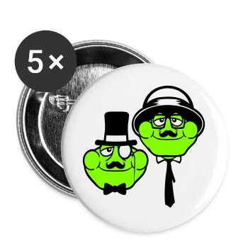 2 Frogs Sir Lunettes Empire Monocle Homme Chapeau Haut de forme - Lot de 5 grands badges (56 mm) - blanc - Devant
