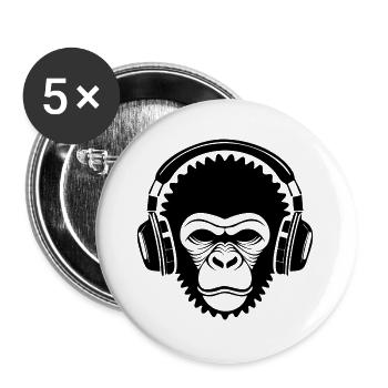 Power Affenkopf Bass Groove Festival Shirt - Buttons groß 56 mm (5er Pack) - Weiß - Vorne