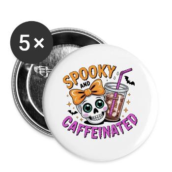 Skelett Frau Kopf mit Kaffee - Buttons groß 56 mm (5er Pack) - Weiß - Vorne