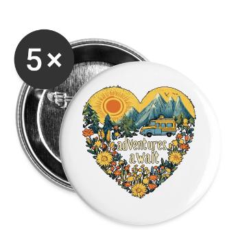 Camping Adventures await - Buttons large 2.2''/56 mm (5-pack) - white - Front