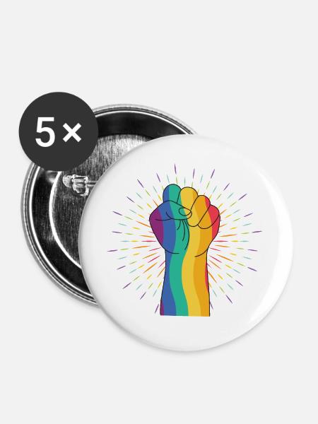 Regenbogenfist der Vielfalt - Buttons groß 56 mm (5er Pack) - Weiß