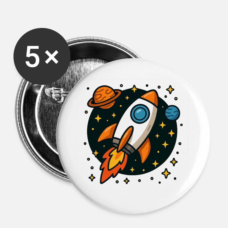 Retro space rocket in star orbit - Buttons large 2.2''/56 mm (5-pack) - white