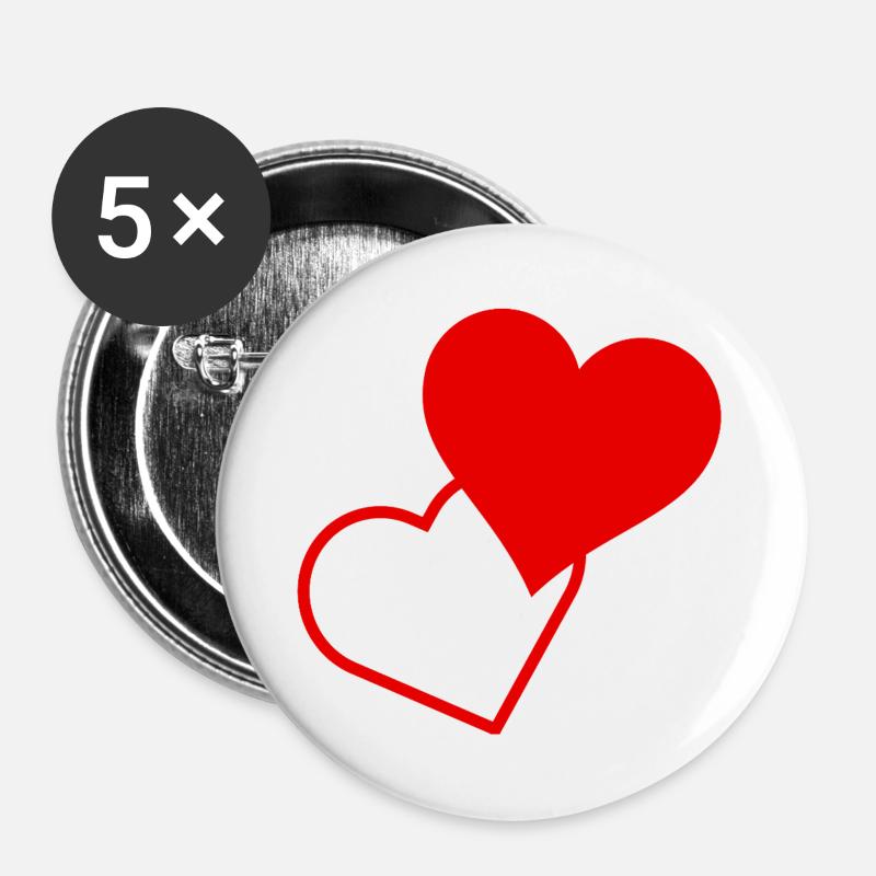 Red hearts - Buttons large 2.2''/56 mm (5-pack) - white