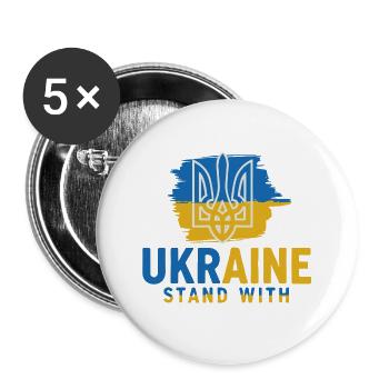 Ukrainische Flagge Emblem Ständer mit - Buttons groß 56 mm (5er Pack) - Weiß - Vorne