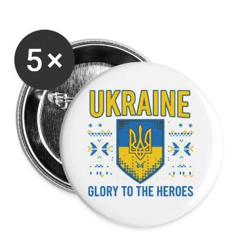 Ukraine Wappen Ruhm T-Shirt - Buttons groß 56 mm (5er Pack) - Weiß - Vorne