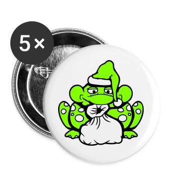 Frosch Weihnachtsmann Weihnachten Mütze Geschenk - Buttons groß 56 mm (5er Pack) - Weiß - Vorne