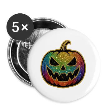 Regenbogen Glitzer Kürbis - Buttons groß 56 mm (5er Pack) - Weiß - Vorne