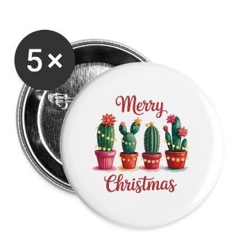 Kaktus Weihnachten Frohe Weihnachten - Buttons groß 56 mm (5er Pack) - Weiß - Vorne