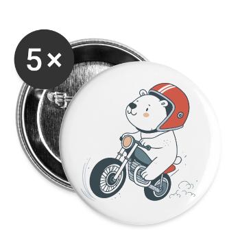 Ourson Motard Cartoonesque - Lot de 5 grands badges (56 mm) - blanc - Devant
