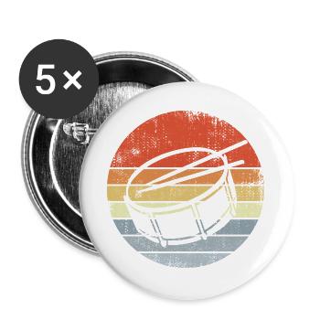 Vintage Snare Drum Skizze - Buttons groß 56 mm (5er Pack) - Weiß - Vorne