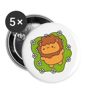 Lionceau joyeux sur gazon fleuri - Lot de 5 grands badges (56 mm) - blanc - Devant