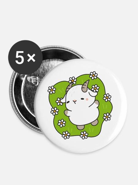 Kawaii Lamm Gänseblümchen - Buttons groß 56 mm (5er Pack) - Weiß