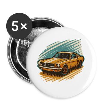 Vintage Muscle Car – Retro Auto Design - Buttons groß 56 mm (5er Pack) - Weiß - Vorne