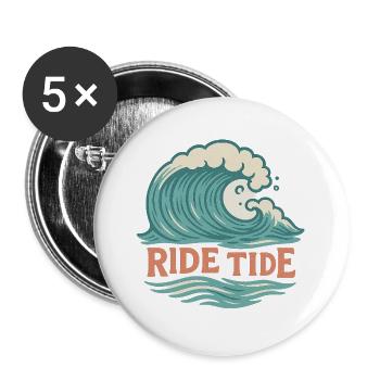 Ride Tide – Surf Wave Design - Buttons large 2.2''/56 mm (5-pack) - white - Front
