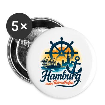 Hamburg Mein Heimathafen Stadt Silhouette Geschenk - Buttons groß 56 mm (5er Pack) - Weiß - Vorne
