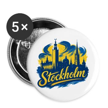 Stockholm Yellow Blue Capital Sweden Gift - Buttons large 2.2''/56 mm (5-pack) - white - Front