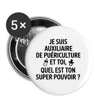 Super-Power-Kinderbetreuung - Buttons groß 56 mm (5er Pack) - Weiß - Vorne
