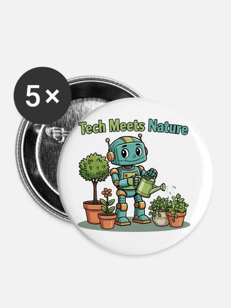 Tech trifft Natur Robotergärtner - Buttons groß 56 mm (5er Pack) - Weiß