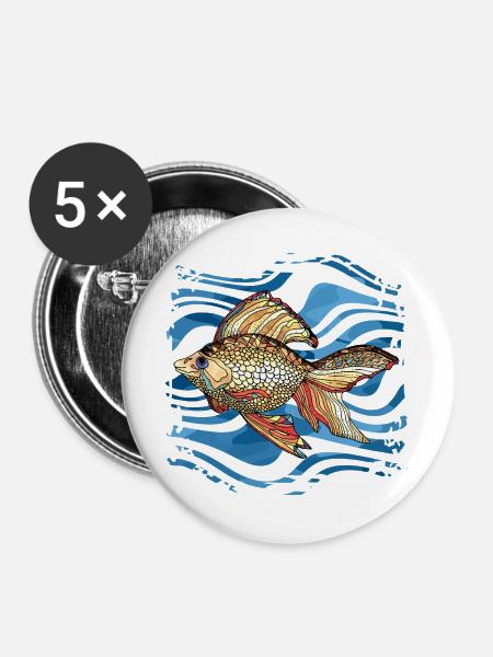 Fisch - Buttons groß 56 mm (5er Pack) - Weiß