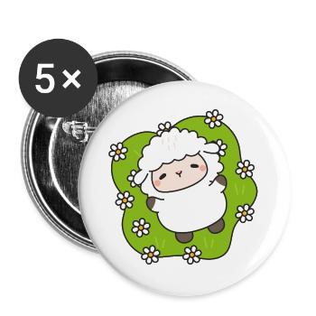 Glückliche Schafe auf blühendem Gras - Buttons groß 56 mm (5er Pack) - Weiß - Vorne