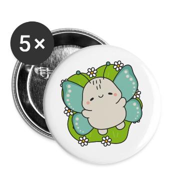 Kawaii butterfly on green leaf - Buttons large 2.2''/56 mm (5-pack) - white - Front