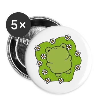 Kawaii frog with a flowery heart - Buttons large 2.2''/56 mm (5-pack) - white - Front