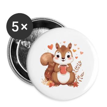 Herbstliches Eichhörnchen mit heißem Kakao - Buttons groß 56 mm (5er Pack) - Weiß - Vorne